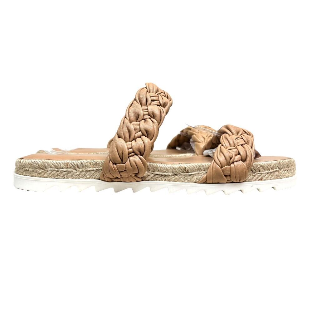Marc Fisher Women Espadrille Sandals Jaimee Leather Braided Duo Straps Tan Sz 8M